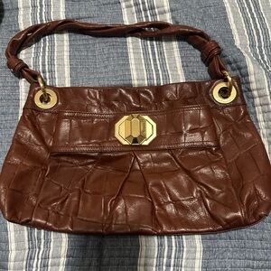 b. makowsky Brown Shoulder Bag with Gold Hardware